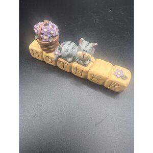 Blossom Bucket MOTHER by Suzi Skoglund Block Figurine Cat Basket of Flowers